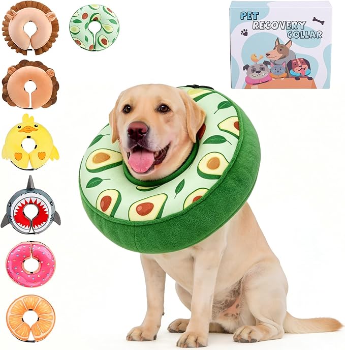 KOOLTAIL Inflatable Dog Cone Collar, Soft Donut E Collar for Dogs After Surgery to Stop Licking Enhanced Alternative, Blow Up Pet Neck Pillow Recovery Adjustable Cone for Dog Cat，Avocado L