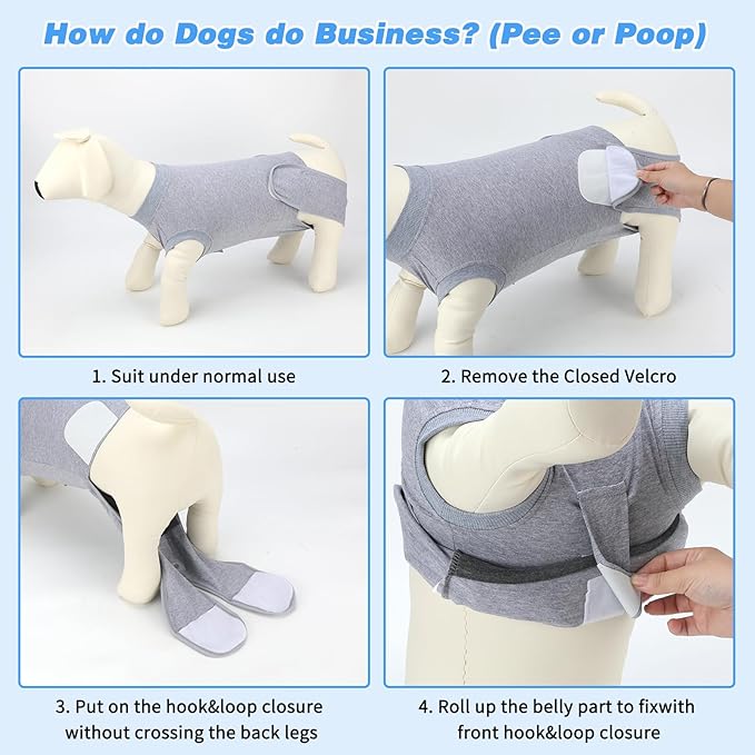 2 Packs Breathable Cotton Dog Recovery Suit for After Neuter Spay Abdominal Wounds Protector, Professional Anti-Licking Onesies for Male Female Pets Surgery Bandages, M Grey Blue Pure