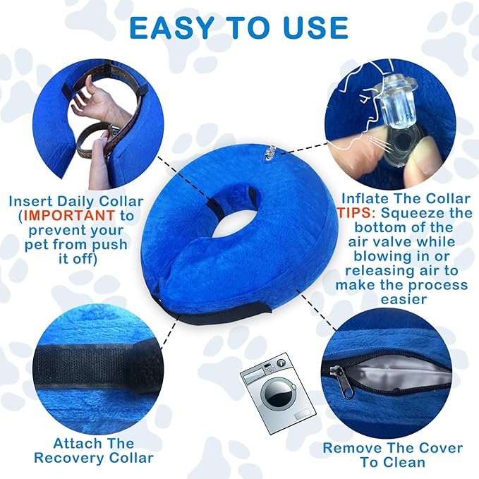 Inflatable Dog Cone Collar, Soft Dog Cone Blow-up Protective Recovery Collar, Blue (L Size)