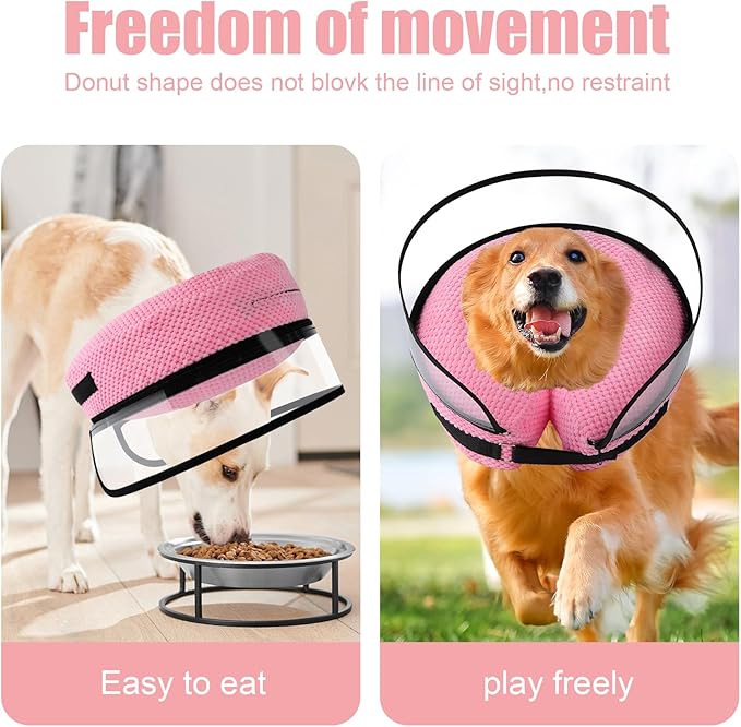 2-in-1 Soft Inflatable Dog Cone Collar Alternative with Enhanced Anti-Licking Guard Shield, Dog Collar After Surgery, Adjustable Recovery Cones for Large Medium Small Dogs and Cats (Pink,S)