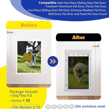 2 Pack Large Dog Door Replacement Flaps with Screws & Washers, Compatible with Petsafe Freedom Doggie Doors PAC11-11039 10 1/8" X 16 7/8" Weather Resistant Flexible (without Bracket-Smoky Translucent)