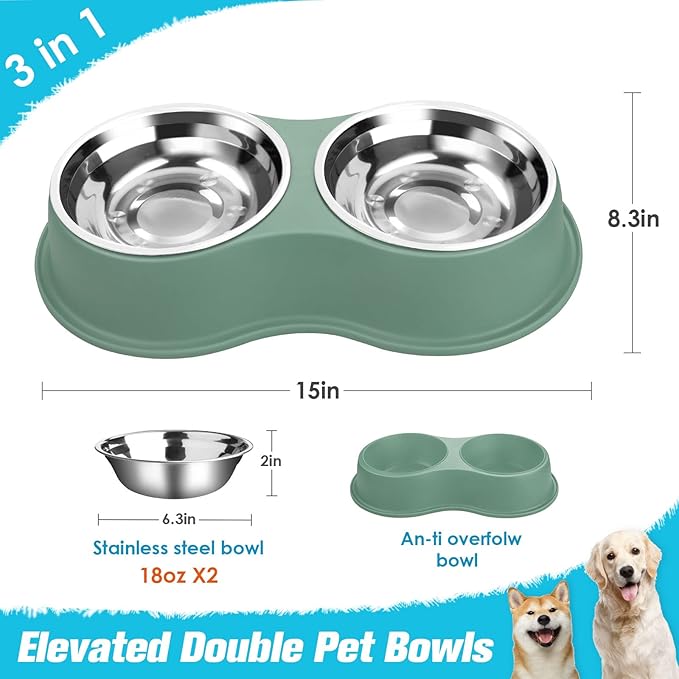Epetslove Dog Bowls Double Dog Water and Food Bowls Stainless Steel Bowls with Non-Slip Resin Station, Pet Feeder Bowls for Puppy Medium Dogs Cats