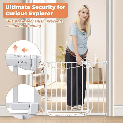 Baby Gate No Drilling, 29"-40" Auto Close Dog Gate Indoor for Doorways & Stairs, Pressure Mounted Adjustable Pet Gate, Easy Walk Through Child Gate for Children & Pets Stroller Friendly, White