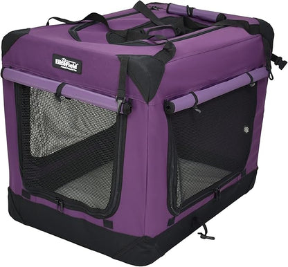 EliteField 4-Door Folding Soft Dog Crate with Curtains, Carrying Bag and Fleece Bed (2 Year Warranty), Indoor & Outdoor Pet Home (20" L x 14" W x 14" H, Purple+4 Door Curtains)