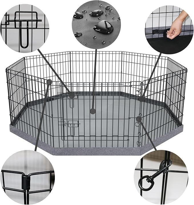 PETIME Foldable Metal Dog Exercise Pen/Pet Puppy Playpen Kennels Yard Fence Indoor/Outdoor 8 Panel 24" W x 36" H with Bottom Pad (with Bottom pad, 8 Panels 36" H)