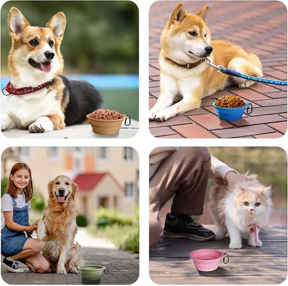 PetBonus 2-Pack Silicone Collapsible Dog Bowls, BPA Free Dishwasher Safe, Portable Foldable Expandable Travel Bowl, Food Water Feeding Cup Dish for Dogs Cats with 2 Carabiners (Army Green, Navy Blue)
