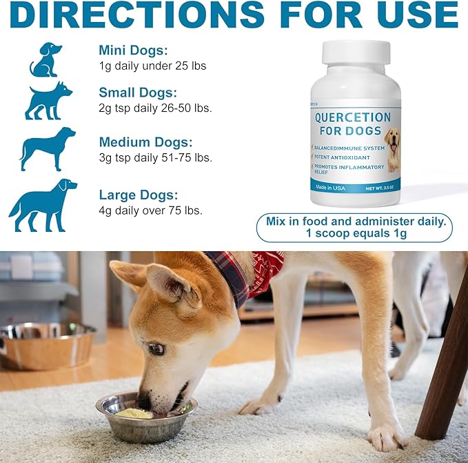 Quercetin with Bromelain for Dogs – Supports Immune Function, Reduces Itching & Inflammation, Promotes Antioxidant Defense, 3.5 oz Powder
