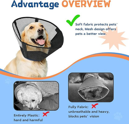 Dog Cone Collar to Stop Licking: Soft Mesh Recovery Collar After Surgery with Detachable Pad, Elizabeth Cone Alternative for Large Medium, Small Dogs, Normal Eating and Drinking (XS,Black and Blue)