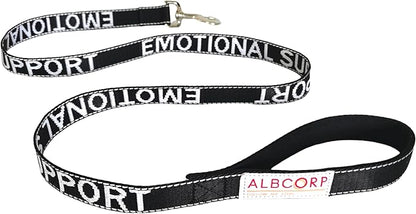 Albcorp Emotional Support Dog Leash 4 FT x 1 Inch – Reflective ESA Leash with Embroidered Emotional Support Lettering, Heavy-Duty Nylon, Padded Neoprene Handle, (Black, Emotional Support)