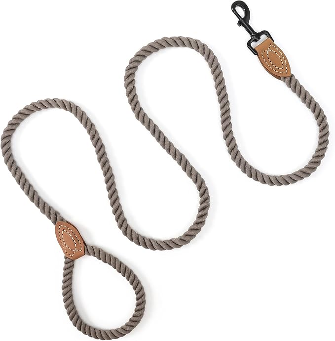Mile High Life Dog Leash, Braided Cotton Rope Leashes with Leather Tailor Tip with Leather Tip - Heavy Duty Metal Clasp, 5FT, 1/2" Thick - Wedding, Walking Leash for Medium Large Dogs(Camel)