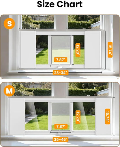Upgraded Pet Cat Door for Window, Adjustable Width of 35"-46" Window Cat Door Insert, Quick Installation Pet Doors for Cats Small Dog with Aluminum Frame, Tight Seal, Safety & Weatherproof, HD Glass