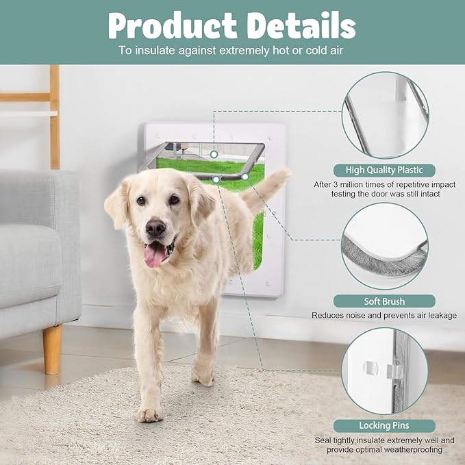 Large Dog Door, Weatherproof Pet Doors for Petite to XXXL Sized Dogs or Other Pets, Upgraded and Thickened, 11" x 16" Opening Flap Size, Easy Installation