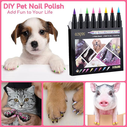 OLINGYOU Dog Nail Polish， Dog Nail Polish Pens Quick Dry-8 Colors, Pet Nail Polish Set for Dogs， DIY Dogs Puppy Nails, Dog Safe Nail Polish Non Toxic, Odorless, Easy to Apply