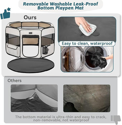 PETSFIT Portable Dog Playpen,36" Dog Play Pen Indoors with Removable Waterproof Mat & Zippered Roof | RV, Camping, Travel Dog Pen | Whelping & Cat Observation Space(36" L x 36" W x 21" H)