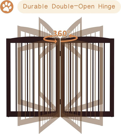 PUPETPO Freestanding Pet Gate for Dogs, Foldable Wooden Dog Gate for House Indoor, Tall Pet Fence for Stair, Doorway,Hall, Support Feet Included, 3 Panels 32",Brown