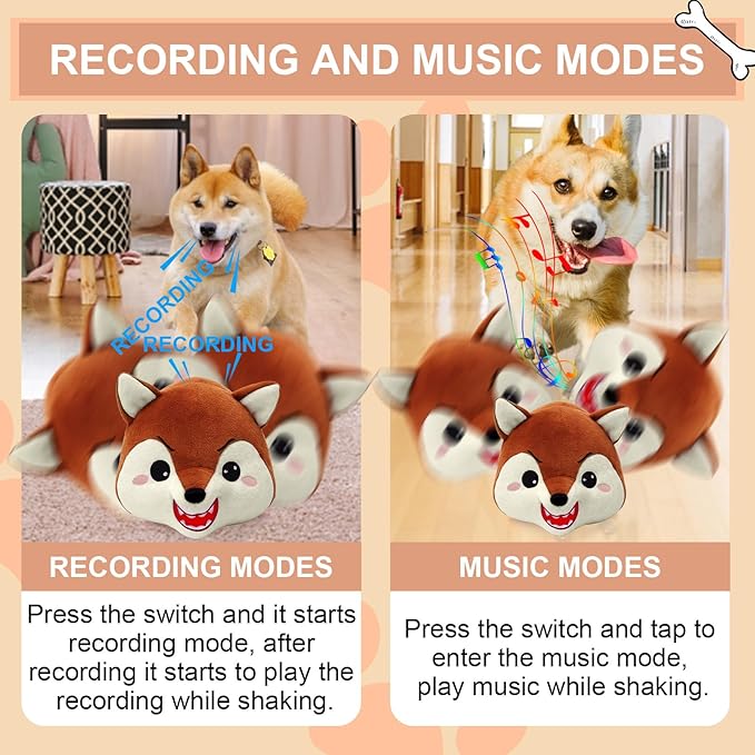 BABORUI Interactive Dog Toys Fox, Jumping Squeaky Dog Toys with Recording and Music Modes, Rechargeable Moving Dog Chew Toys for Small/Medium/Large Dogs to Keep Them Busy(Fox)