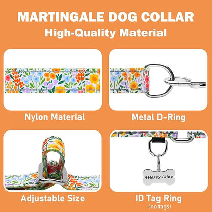 Reflective Martingale Collar for Dogs Nylon Training Collar with No Buckle Cute Floral No Pull Dog Collar for Small Dogs（Yellow Flower，S）