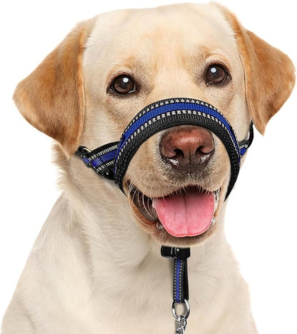 BARKLESS Soft Dog Head Collar, Patented Padded No Pull Head Halter, Training Nose Leash with Safety Link for Medium Large Dogs, Adjustable Muzzle Leash, Easy Control for Walking(Blue, L)