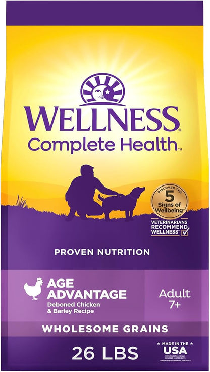 Wellness Complete Health Age Advantage Senior Dry Dog Food, Wholesome Grain Kibble, Natural, Chicken and Barley Recipe, 26 lb Bag