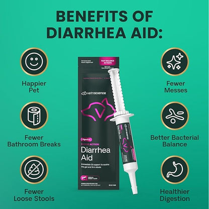 VetriScience Quick Action Diarrhea Aid Paste with Probiotics & B Vitamins, Fast Balance Digestive Support Supplement for Dogs and Cats, Gut Balancer, Unflavored, 35 cc