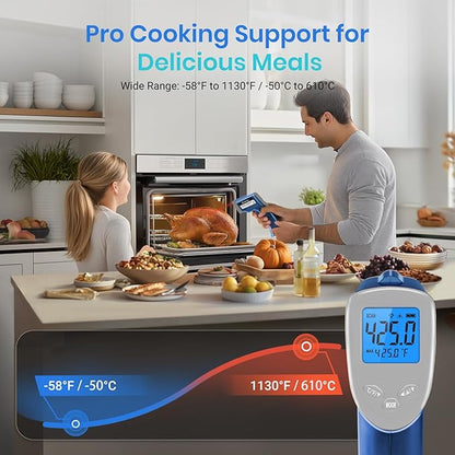 Etekcity Infrared Thermometer Laser Temperature Gun 1080, -58°F~ 1130°F for Meat Food Candy Pizza Oven, Heat Gun for Cooking, Kitchen, Fridge, Reptile, BBQ, HAVC, Adjustable Emissivity & Max Measure