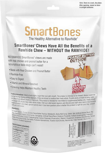 SmartBones Mini Chews with Real Peanut Butter 24 Count, Rawhide-Free Chews for Dogs (Packaging May Vary) (Pack of 2)