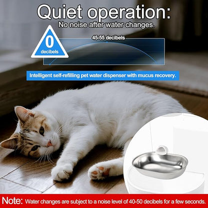 Smart Pet Water Fountain, Stainless Steel Automatic Pet Water Dispenser Wastewater Separation Feeding Watering Bowl for YSJ250424US for Cats and Small Dogs (Silver)