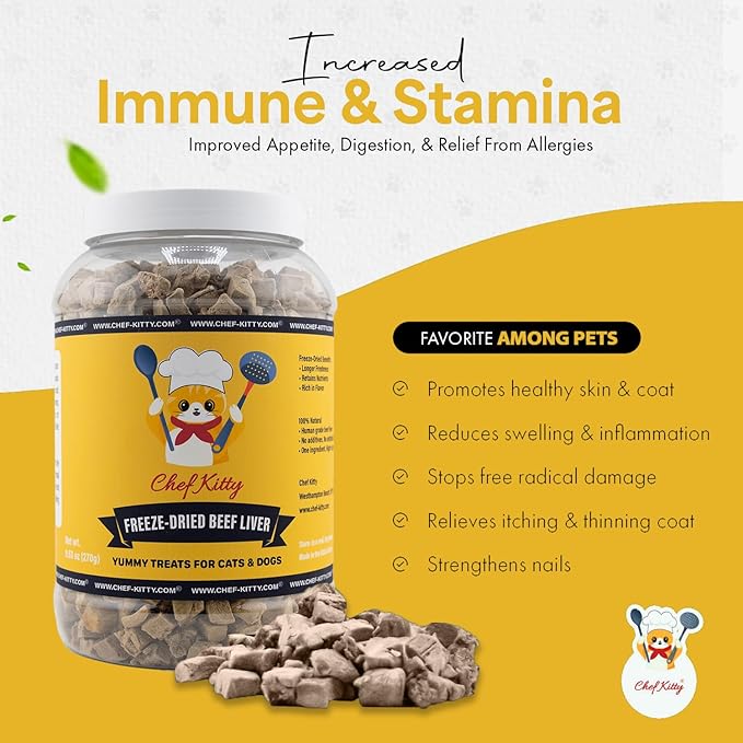 Freeze Dried Beef Liver Dog Treats | Healthy Kitten Treats, Single Ingredient, Raw | High Protein Cat & Dog Food Toppers, Grain-Free | Inspected & Tested in USA | 9.5 oz