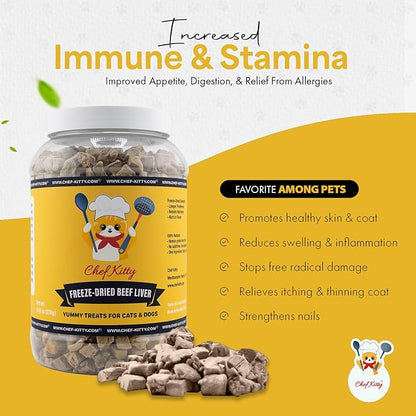 Freeze Dried Beef Liver Dog Treats | Healthy Kitten Treats, Single Ingredient, Raw | High Protein Cat & Dog Food Toppers, Grain-Free | Inspected & Tested in USA | 9.5 oz