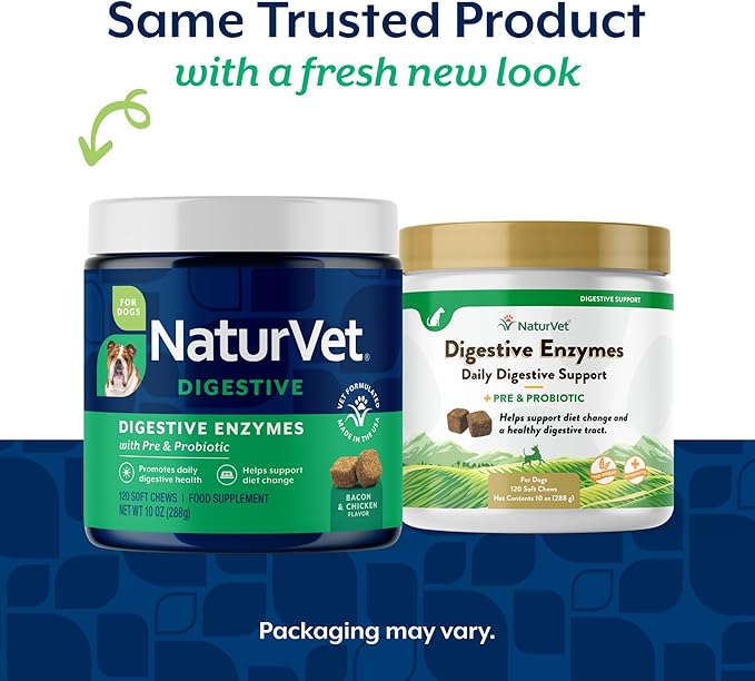 NaturVet – Digestive Enzymes - Plus Probiotics & Prebiotics – Helps Support Diet Change & A Healthy Digestive Tract – for Dogs & Cats (Soft Chews, 120 Count)