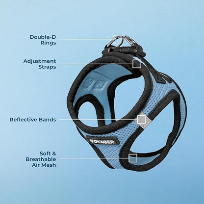 Best Pet Supplies Voyager Step-in Air Harness - All Weather Mesh, Reflective, No Pull Harness for Dogs, Cats - Secure with Hook & Loop Fastener, Buckle, Double D-Rings - Baby Blue/Black Trim, M