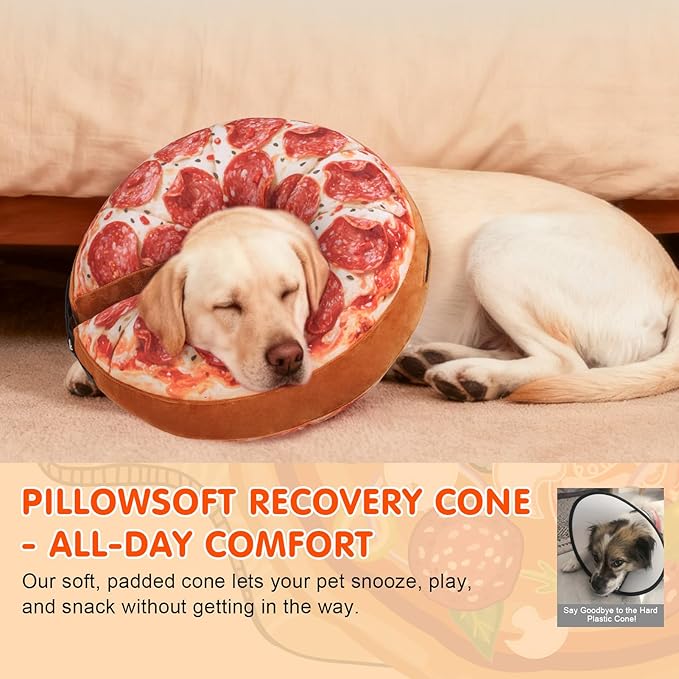 BEAUTYZOO Dog Cone Alternative After Surgery for Large Medium Small Dogs, Soft Inflatable Cone Collar for Dogs Cats, Pet Neck Donut E Collar Dog Recovery Collars to Stop Licking, Pizza, XL