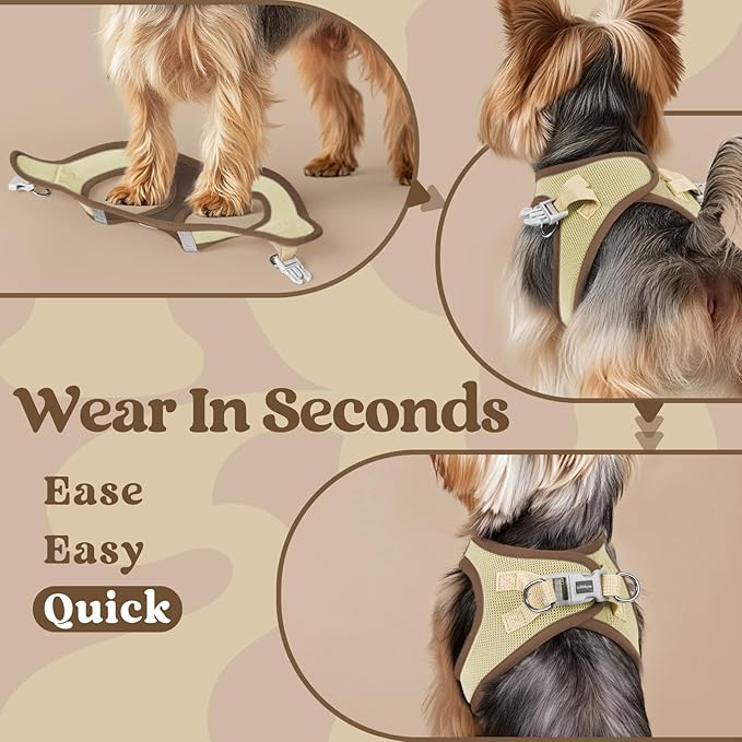 rabbitgoo Small Dog Harness, Step-in Soft Mesh Puppy Vest with Safety Buckle, Breathable Reflective Pet Harness for Small Sized Dogs, Brown & Beige S