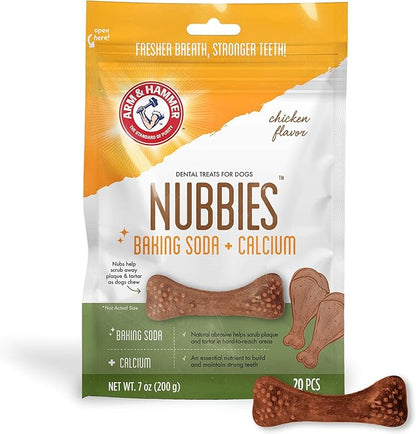 Arm & Hammer for Pets Nubbies Dental Treats - Baking Soda & Calcium Dog Dental Chews, Nubbed Texture Helps Scrub Plaque & Tartar While Chewing, Chicken Flavor, 20 Count, 7 Ounce