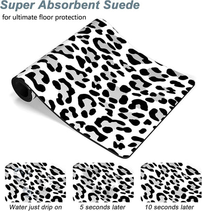 Rnivvi Dog Food Mat, 12" x 19" Leopard Absorbent Dog Cat Bowl Mat for Food and Water, Cute Anti-Slip Rubber Pet Feeding Rug Protect Floors, Puppy Placemat for Feeding & Watering Supplies, Leopard