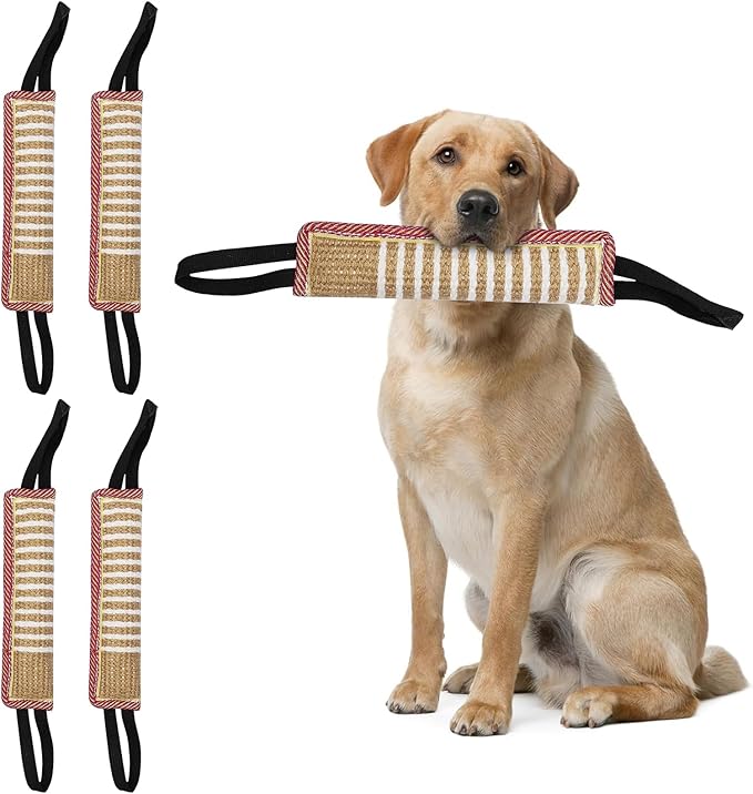 DGSL Dog Tug Toy, Tug of War Dog Toy Jute Bite Pillow with 2 Handles for Puppy Training Interactive Play, Fetch, K9 Suitable for Small Medium Large Dogs (4 red)