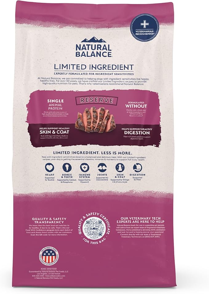Natural Balance Limited Ingredient Adult Grain-Free Dry Dog Food, Reserve Sweet Potato & Venison Recipe, 22 Pound (Pack of 1)