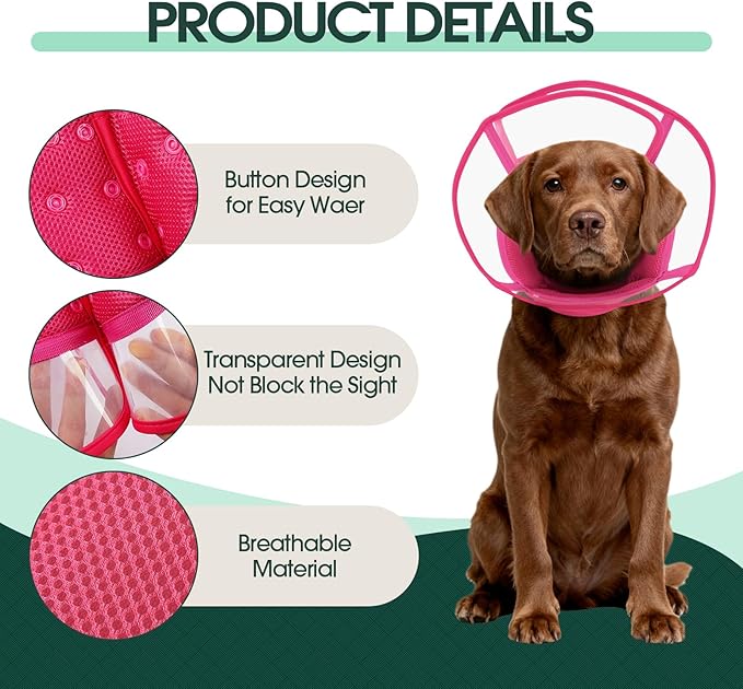 Kuoser Medium Dog Cone Collar After Surgery, Soft Cone for Dogs to Stop Licking, Breathable Pet Recovery Collar Comfy Elizabethan Collars, Adjustable Protective Dog Cones for Medium Dogs, Rose M