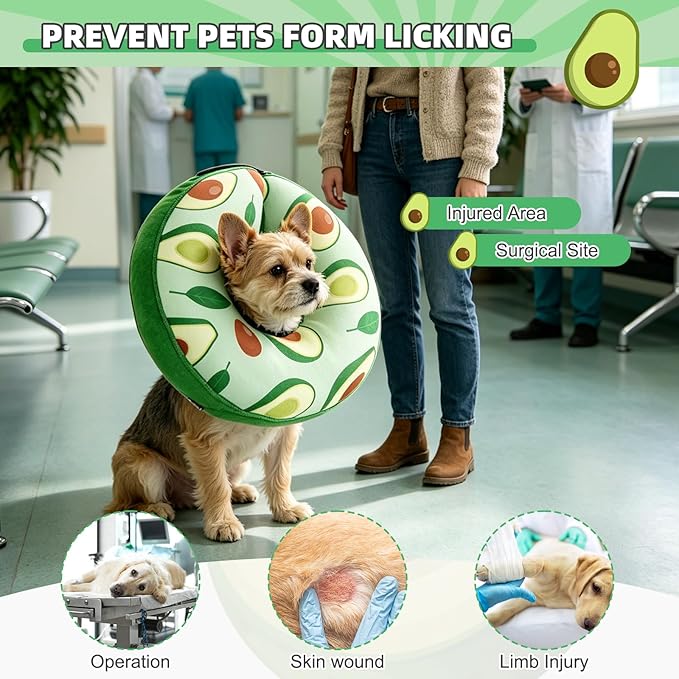 KOOLTAIL Inflatable Dog Cone Collar, Soft Donut E Collar for Dogs After Surgery to Stop Licking Enhanced Alternative, Blow Up Pet Neck Pillow Recovery Adjustable Cone for Dog Cat，Avocado L