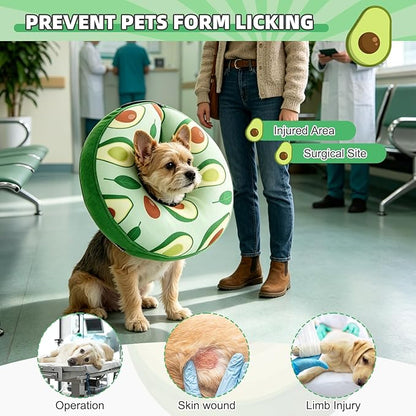 KOOLTAIL Inflatable Dog Cone Collar, Soft Donut E Collar for Dogs After Surgery to Stop Licking Enhanced Alternative, Blow Up Pet Neck Pillow Recovery Adjustable Cone for Dog Cat，Avocado M