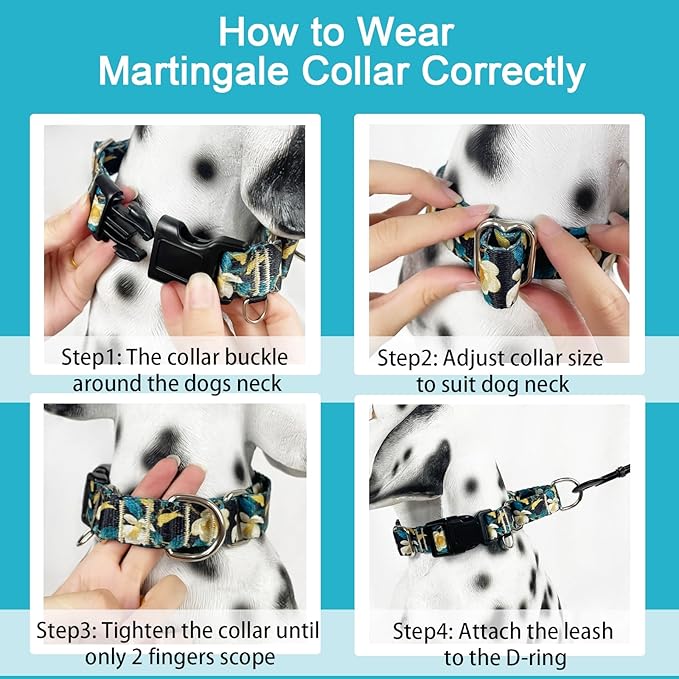 Martingale Collar for Dogs with Buckle Pretty Cute Floral Nylon Dog Collars for Medium Dogs (Luxury Golden Flowers, Medium)