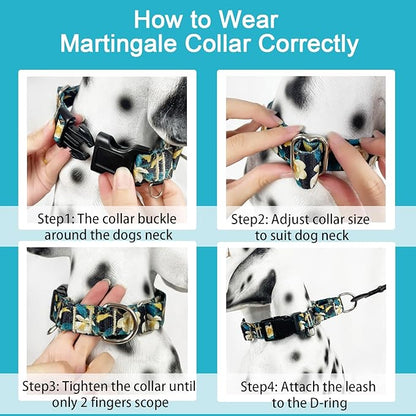 Martingale Collar for Dogs with Buckle Pretty Cute Floral Nylon Dog Collars for Medium Dogs (Luxury Golden Flowers, Medium)