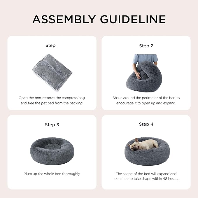 Bedsure Calming Cat Beds for Indoor Cats - Small Cat Bed Washable 20 inches, Anti-Slip Round Fluffy Plush Faux Fur Pet Bed, Fits up to 15 lbs Pets, Dark Grey