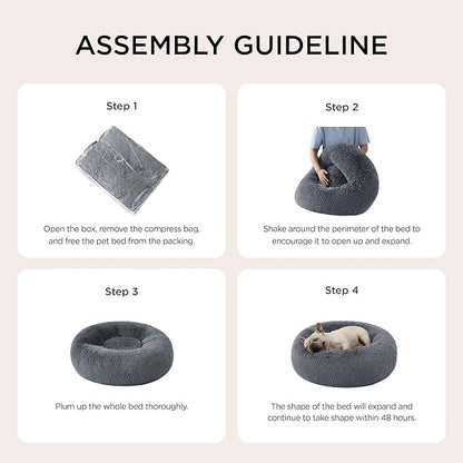 Bedsure Calming Cat Beds for Indoor Cats - Small Cat Bed Washable 20 inches, Anti-Slip Round Fluffy Plush Faux Fur Pet Bed, Fits up to 15 lbs Pets, Dark Grey