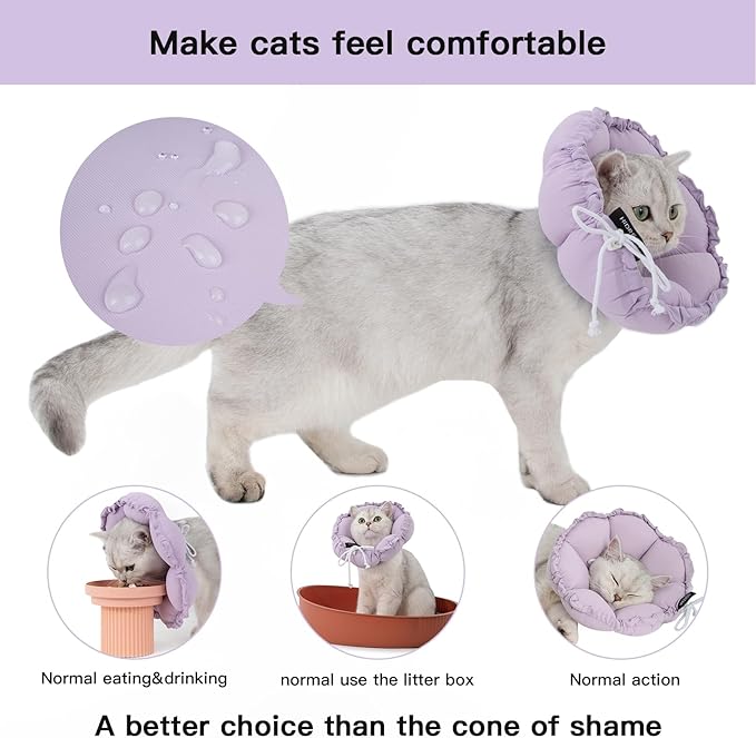 H HIDREAM Soft Cat Cone Collar， Cute Adjustable Cat Recovery Collar，Elizabethan e Collar that can Protect Head and Foot Wounds，Purple Flower All-Season Style
