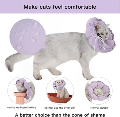 H HIDREAM Soft Cat Cone Collar， Cute Adjustable Cat Recovery Collar，Elizabethan e Collar that can Protect Head and Foot Wounds，Purple Flower All-Season Style