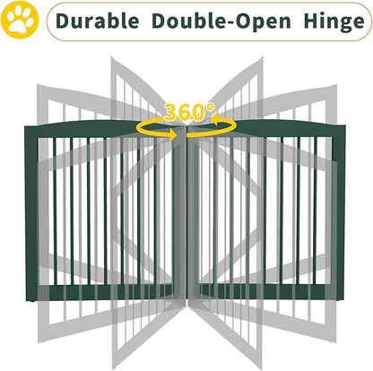 PUPETPO Freestanding Pet Gate for Dogs, Foldable Wooden Dog Gate for House, Indoor Dog Gate for Doorways, Stairs, Step Over Pet Puppy Safety Fence, Support Feet Included,24" Height 3 Panels,Green