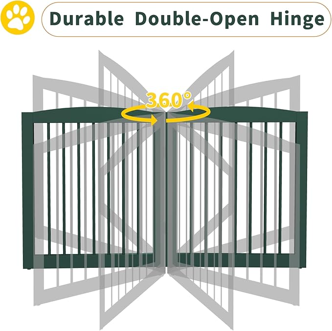 PUPETPO Freestanding Pet Gate for Dogs, Foldable Wooden Dog Gate for House, Stairs, Doorways, Step Over Pet Puppy Safety Fence,Support Feet Included,24" Height 2 Panels, Green