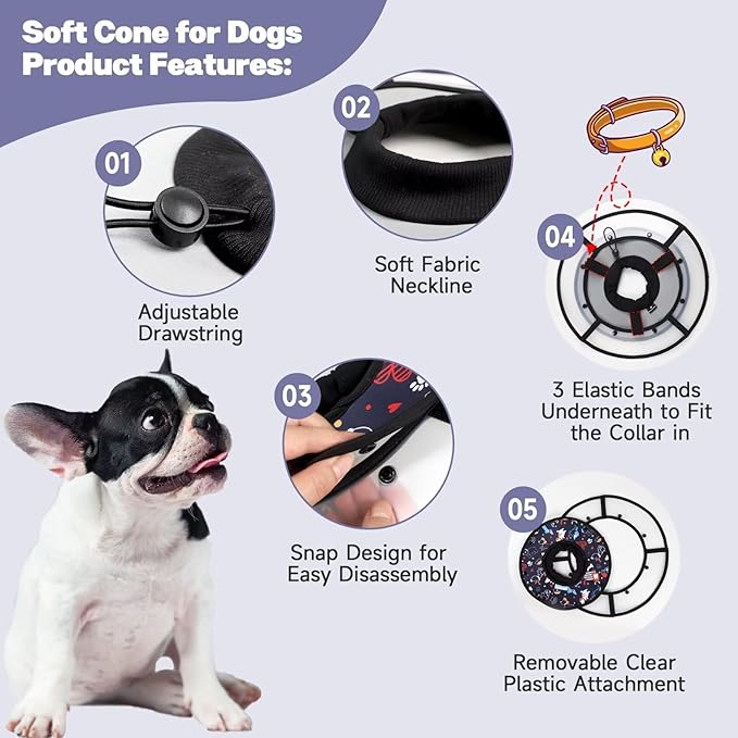 Paw Legend Soft Dog Cone Collar for Dogs After Surgery Pet Recovery Collar for Small Medium Short-Nosed Cats Lightweight Comfy Cone Alternative to Stop Licking, L