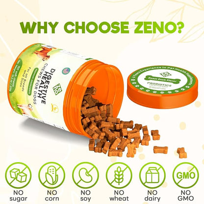 ZENO Probiotics for Dogs Chews - 150 pcs - Digestive & Gut Health Support - Probiotic Chews for Dogs with Enzymes & Natural Ingredients - US Formula - Roast Duck